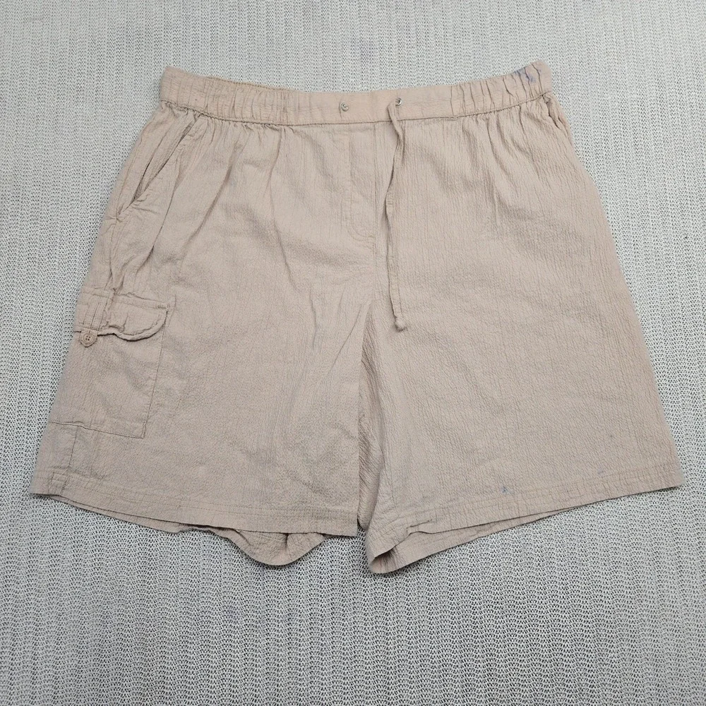 White Stag Shorts Womens 1X 16W Stretch Waist‎ Beige Pull On Pucker Cargo Plus
